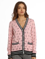 Cotton Cashmere Sport Print Cardigan - Pink Bellini