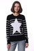 Cotton Cashmere Striped Star Crewneck Sweater - Black/White