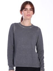 Cotton Cashmere Swing Crew with Stud Detail  FINAL SALE - Charcoal HTR Grey