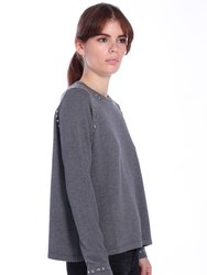 Cotton Cashmere Swing Crew with Stud Detail
