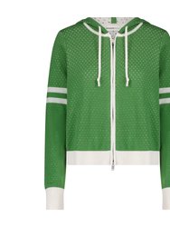 Cotton Cashmere Two-Tone Mesh Zip Hoodie - Golf Green/White
