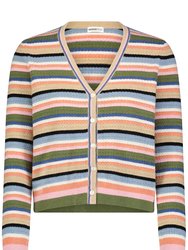 Cotton Cashmere Weekend Texture Stripe Cardigan - Multi Stripe