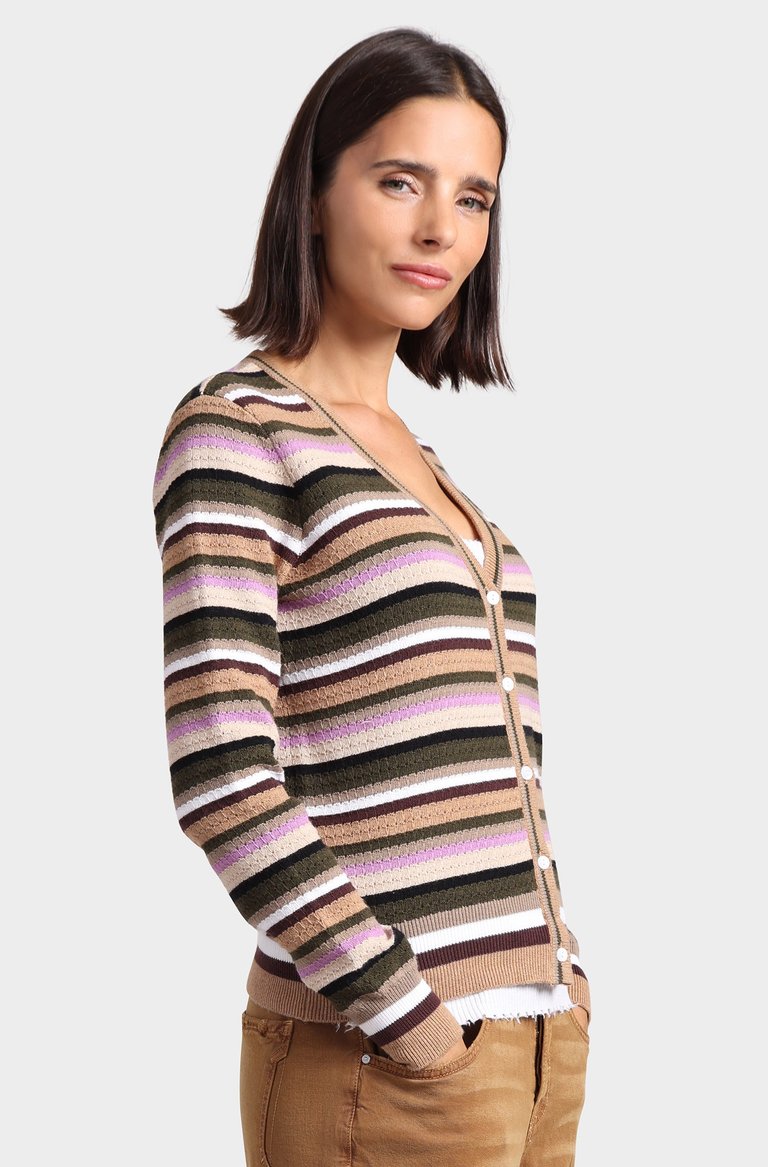 Cotton Cashmere Weekend Texture Stripe Cardigan