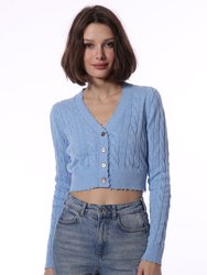 Cotton Cropped Cable Cardigan - Cameo Blue