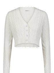 Cotton Cropped Cable Cardigan - White