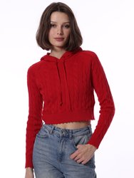 Cotton Cropped Frayed Cable Hoodie