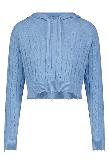 Minnie Rose Cotton Cropped Frayed Cable Hoodie product