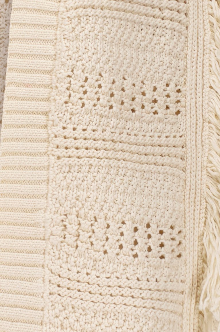 Cotton Multi Stitch Fringe Cardigan - Cream