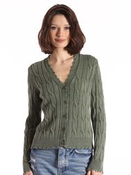 Cotton Stone Wash Distressed Cable Cardigan