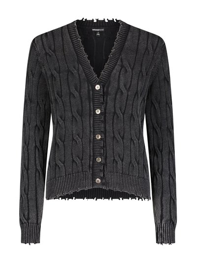 Minnie Rose Cotton Stone Wash Distressed Cable Cardigan product