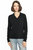 Cotton V Neck Cable Pullover With Collar - Black