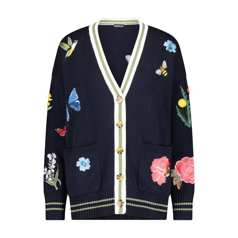 CttnCash Oversized Cardi With Patches - Navy