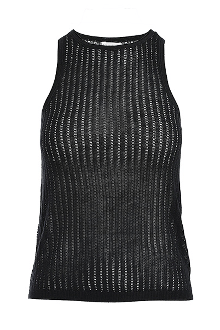 Fine Silk/Cashmere Textured Tank - Black