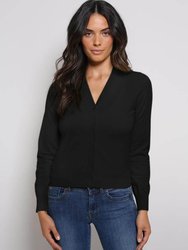 Long Sleeve Cropped V-Neck Cardigan - Black