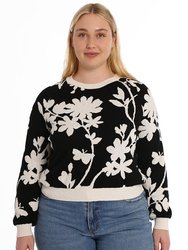 Plus Cash Long Sleeve Reversible Floral Crew Sweater