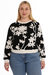 Plus Cash Long Sleeve Reversible Floral Crew Sweater