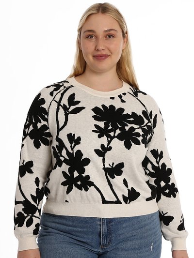 Minnie Rose Plus Cash Long Sleeve Reversible Floral Crew Sweater product
