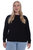 Plus Cashmere Long Sleeve Shrunken Crew Neck Sweater - Black