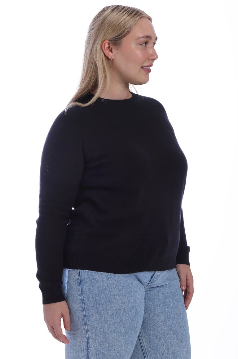 Plus Cashmere Long Sleeve Shrunken Crew Neck Sweater