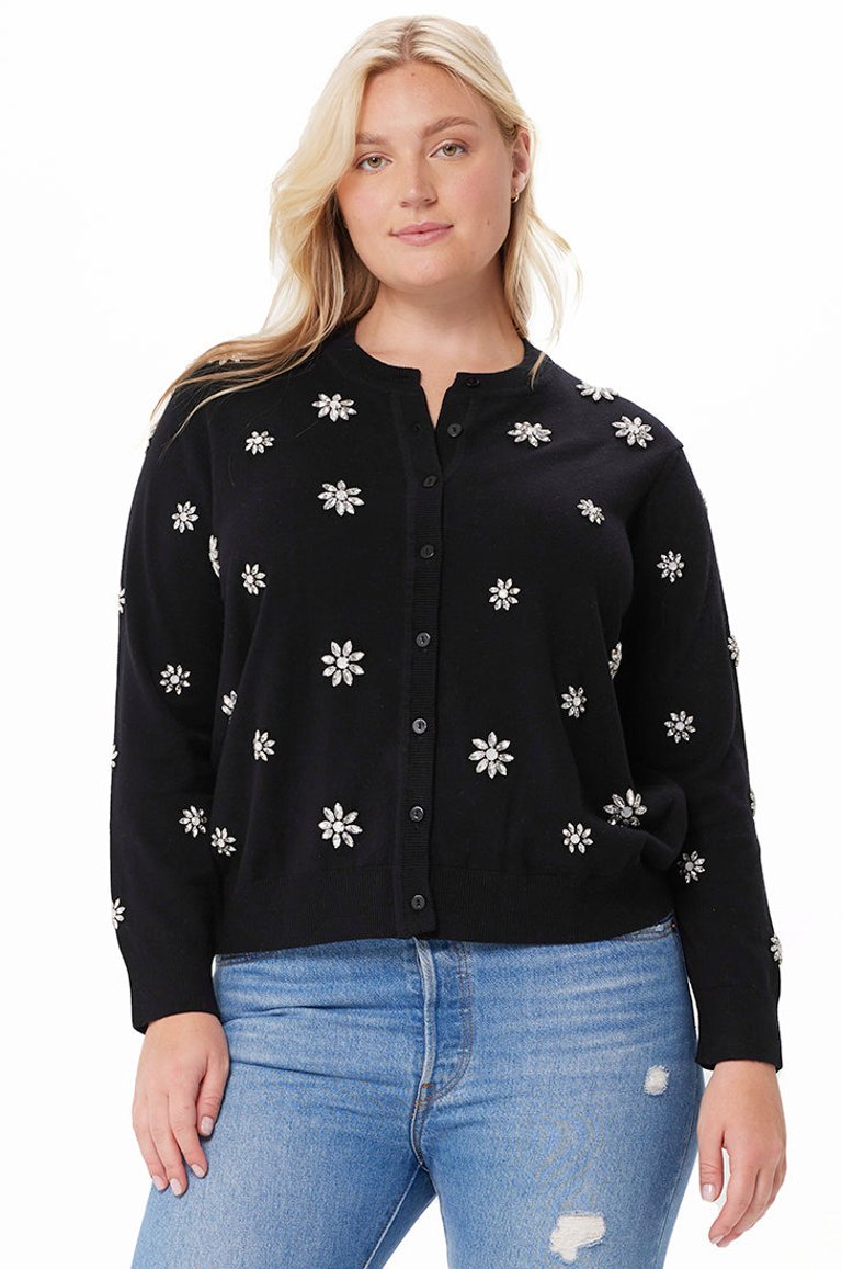 Plus Size Cotton Cashmere Gem Cardigan - Black