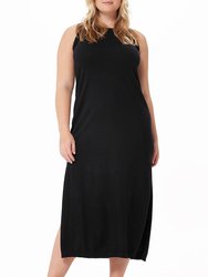 Plus Size Cotton Cashmere Maxi Frayed Tank Dress - Black