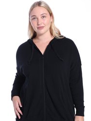 Plus Size Cotton Cashmere Oversized Zip Hoodie - Black