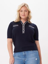 Plus Size Cotton Cashmere Ribbed Polo - Navy