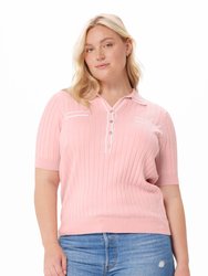 Plus Size Cotton Cashmere Ribbed Polo - Rose Pink