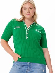 Plus Size Cotton Cashmere Ribbed Polo - Grass Green