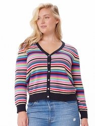 Plus Size Cotton Cashmere Weekend Stripe Cardigan - Multi Stripe