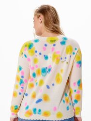 Plus Size Frayed Printed Tie Dye V-Neck Sweater