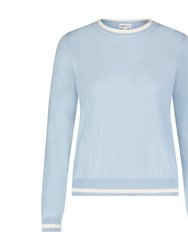 Supima Cotton Cashmere Long Sleeve Crew With Tipping Sweater - Heaven / White