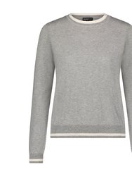 Supima Cotton Cashmere Long Sleeve Crew With Tipping Sweater - Ash Grey / White