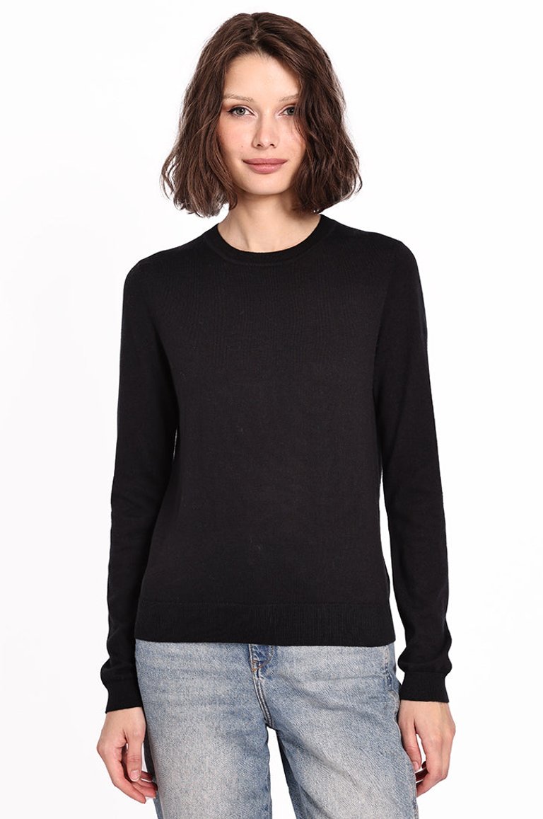 Supima Cotton Cashmere Long Sleeve Crewneck Sweater - Black