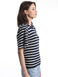 Viscose Blend Striped Flutter Sleeve Top