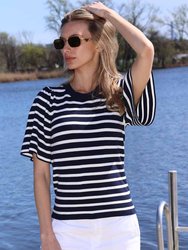 Viscose Blend Striped Flutter Sleeve Top