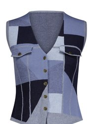 Viscose Patchwork Button Up Vest  FINAL SALE - Denim Patchwork