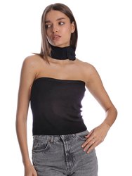 Viscose Strapless Top With Floral Applique - Black