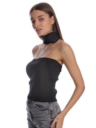 Viscose Strapless Top With Floral Applique