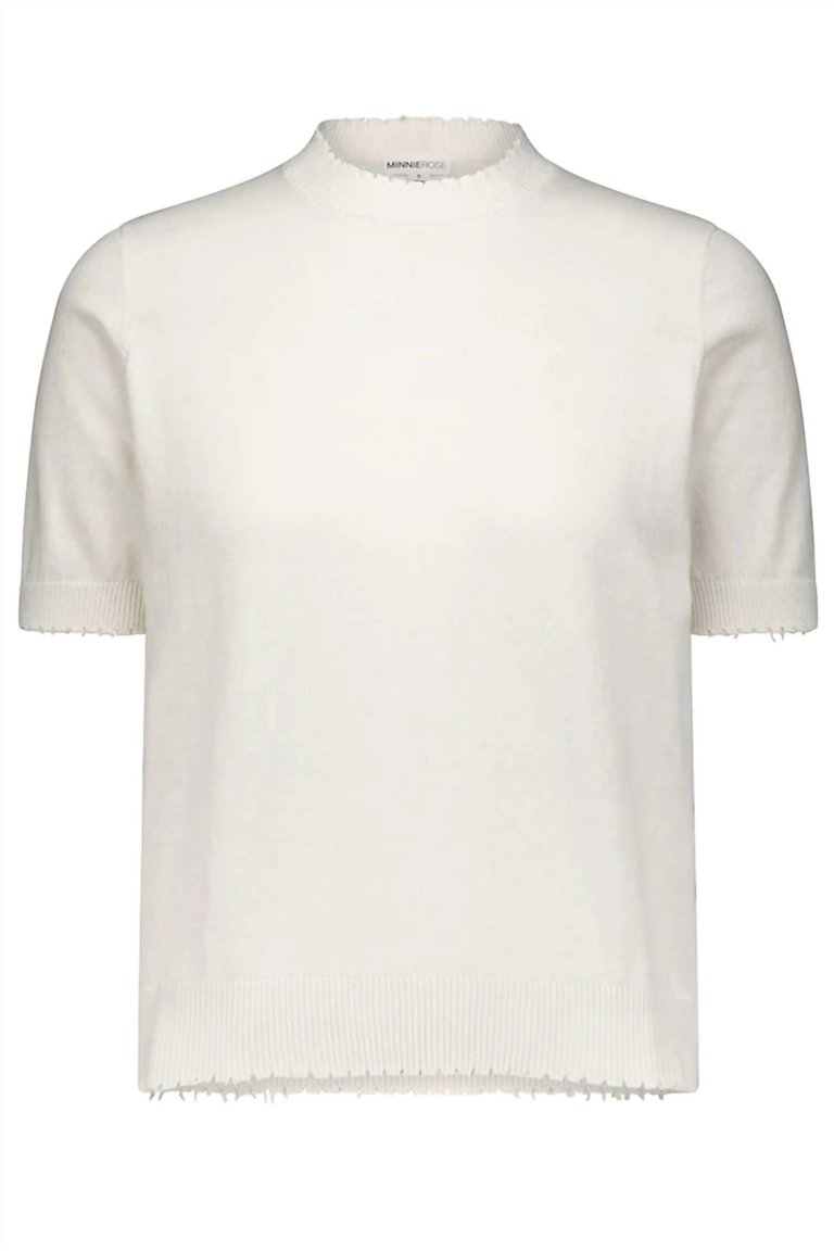 Women's Cotton Cashmere Distressed Boxy Tee - White