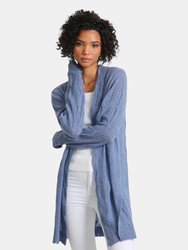 Cashmere Frayed Cable Duster - Denim Blue