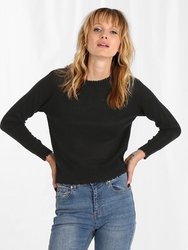 Cashmere Frayed Edge Crew Sweater - Black