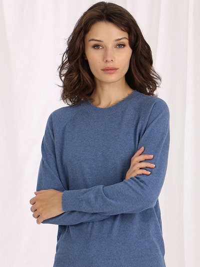 Minnie Rose Cotton/Cashmere Frayed Edge Crew Sweater product