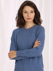 Cotton/Cashmere Frayed Edge Crew Sweater - Cosmic Blue