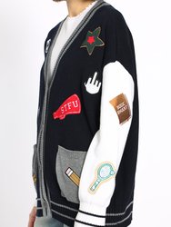Cotton Cashmere Oversized Cardigan With Patches