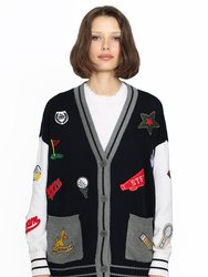 Cotton Cashmere Oversized Cardigan With Patches - Navy Combo