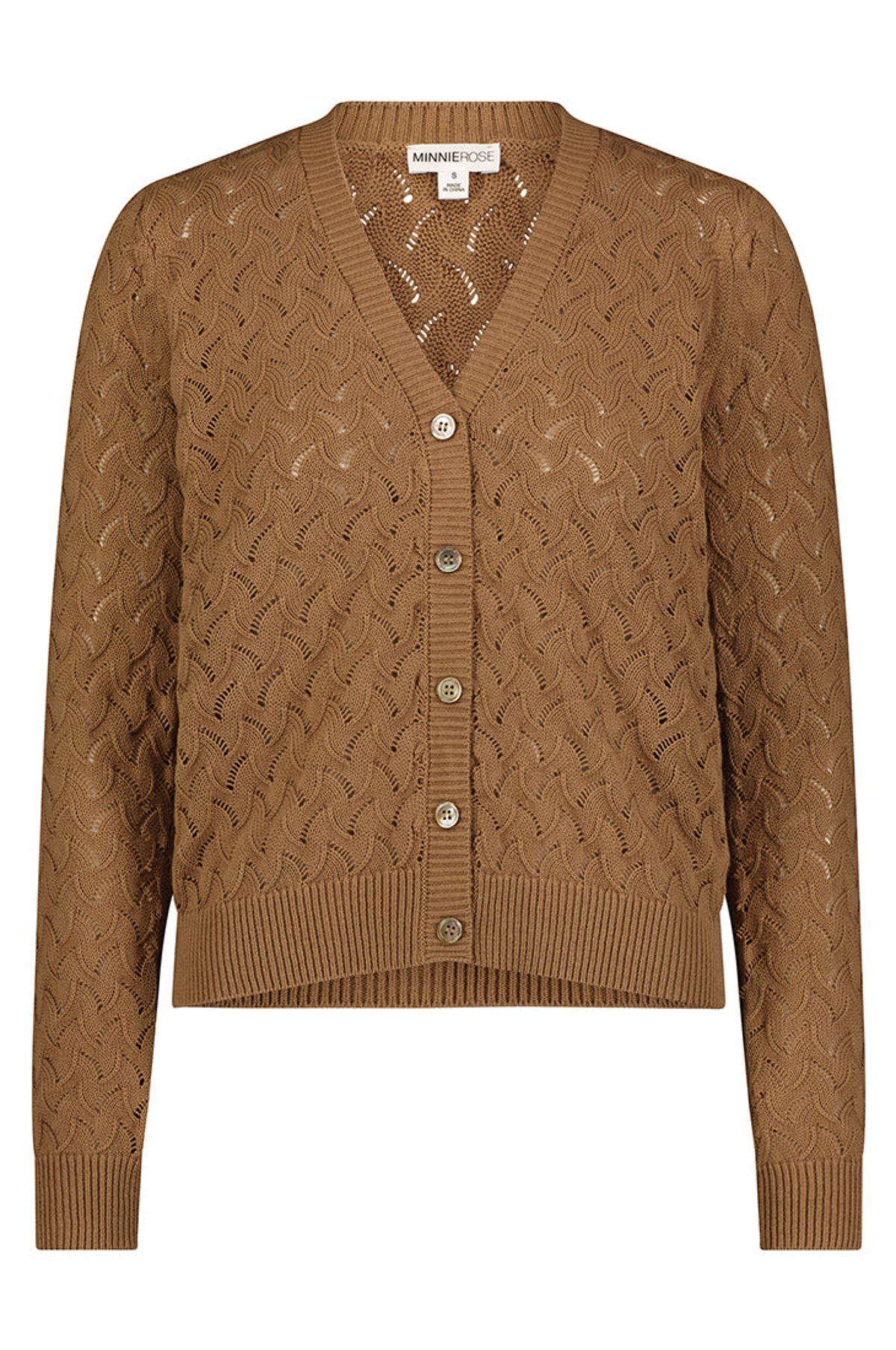 MINNIE ROSE Pointelle Cashmere Cardigan Brown Sugar Minnie Rose