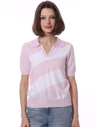 Cotton Cashmere Short Sleeve Striped Frayed Polo Tee - Dior Pink/White