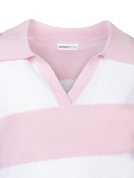 Cotton Cashmere Short Sleeve Striped Frayed Polo Tee