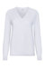 Fine Cotton/Cashmere Distressed Long Sleeve V Neck Sweater - White
